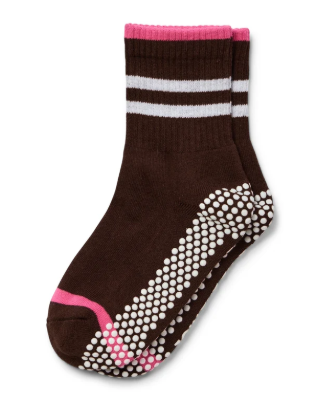 Multi Stripe Crew Pilates Grip Sock - Chocolate Brown