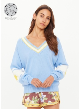 Rever Josette V Neck Sweater - Sky Blue