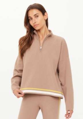 Veneto Carter Knit Zip Top - Mocha