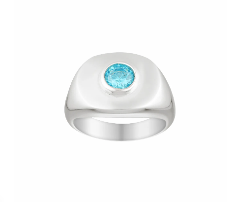 Heritage Signet Pinky - White Gold/Aquamarine 4 - 14.8mm