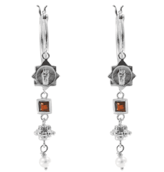 Jeanne Earrings with Garnet -  Sterling Silver