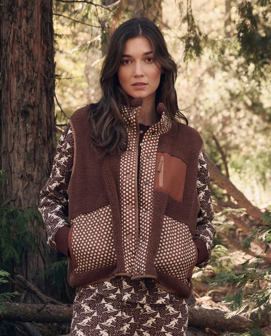 The Plush Crosswind Vest - Hickory with Chocolate Dot