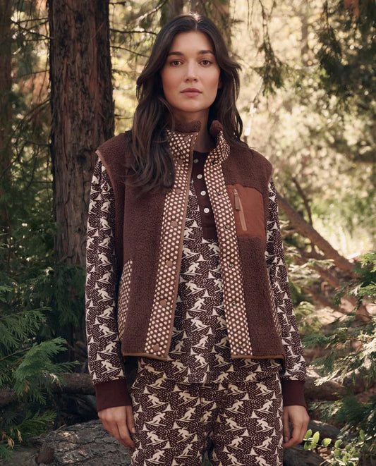 The Plush Crosswind Vest - Hickory with Chocolate Dot