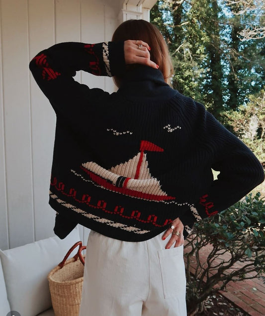 The Sail Boat Cardigan - Navy