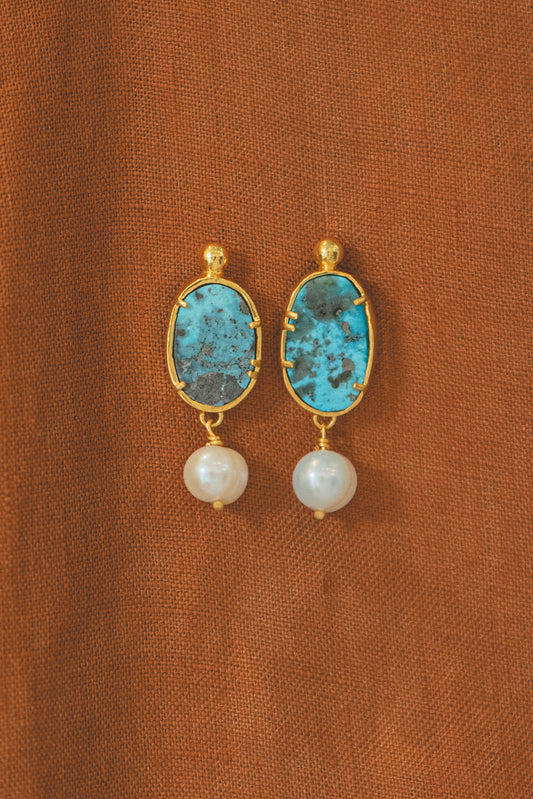 Vermeil Iranian Turquoise and Pearls earrings