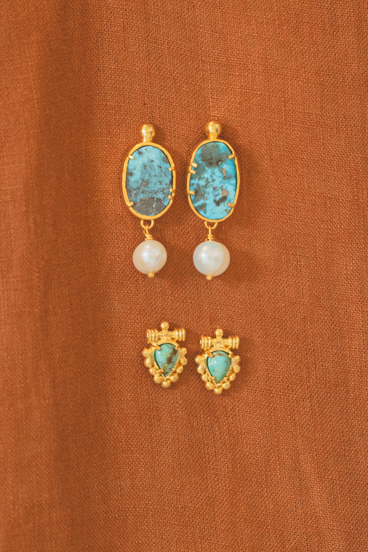 Vermeil Iranian Turquoise and Pearls earrings