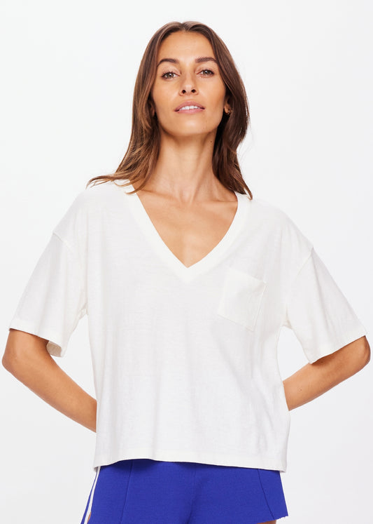 Elina V Neck Tee - White