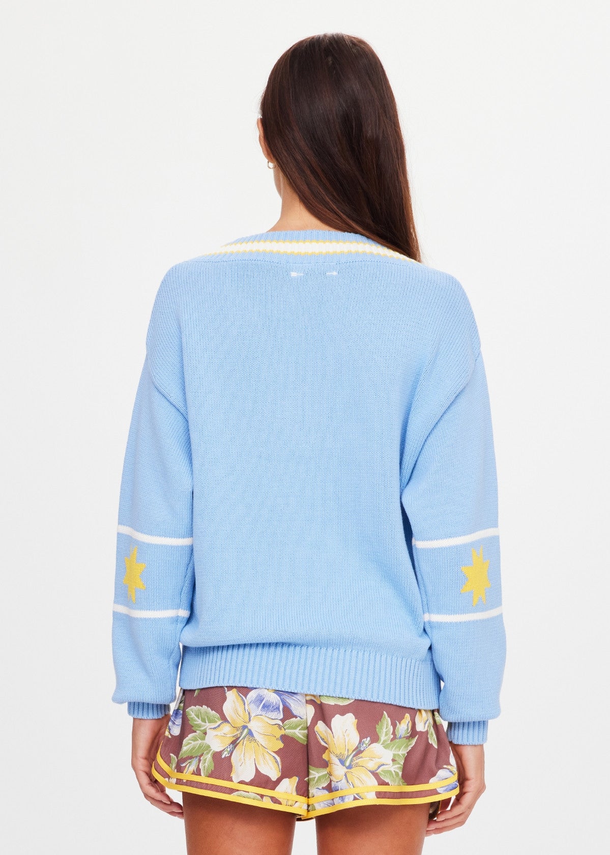 Rever Josette V Neck Sweater - Sky Blue