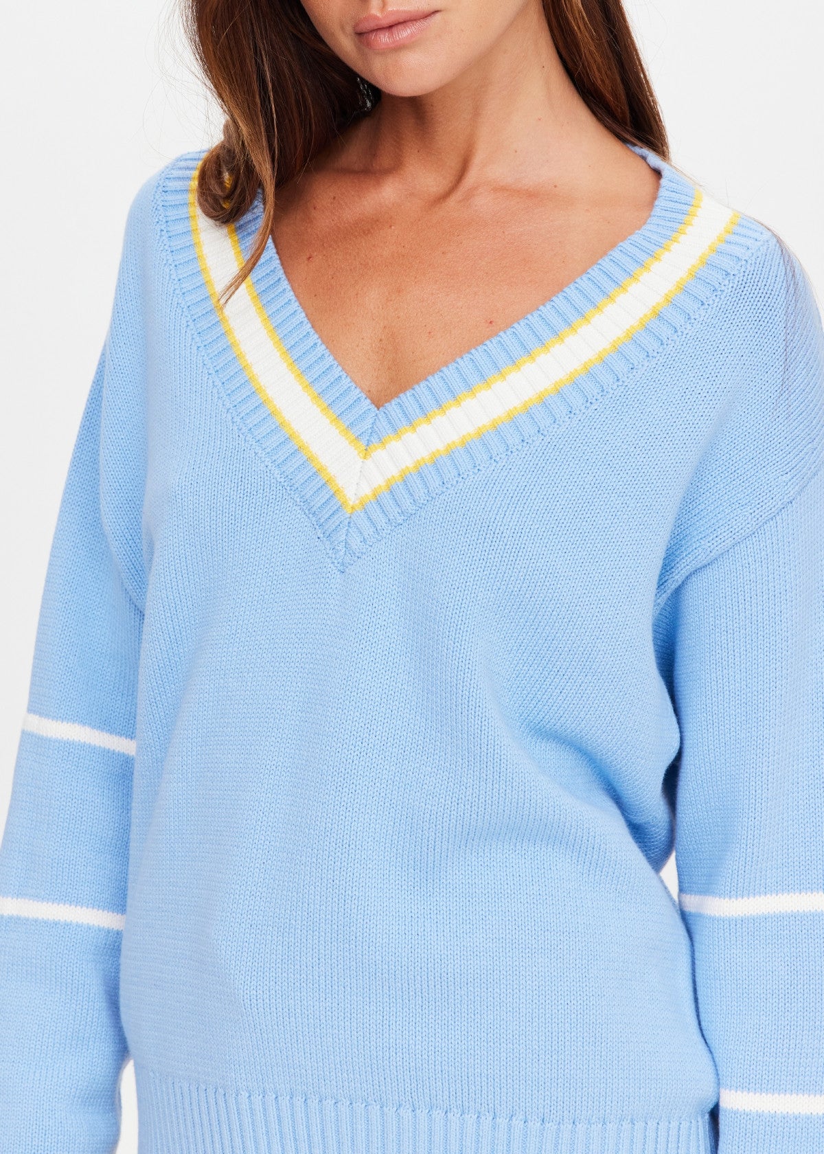 Rever Josette V Neck Sweater - Sky Blue