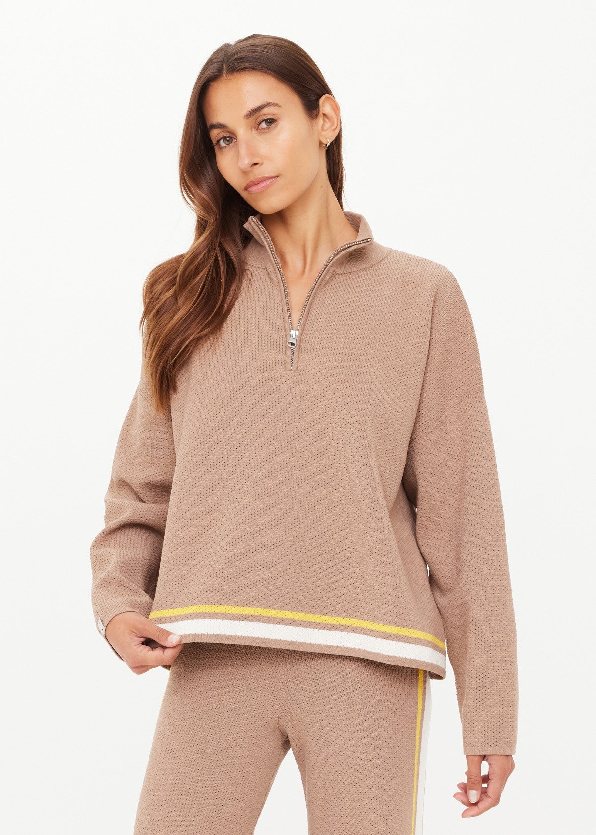 Veneto Carter Knit Zip Top - Mocha