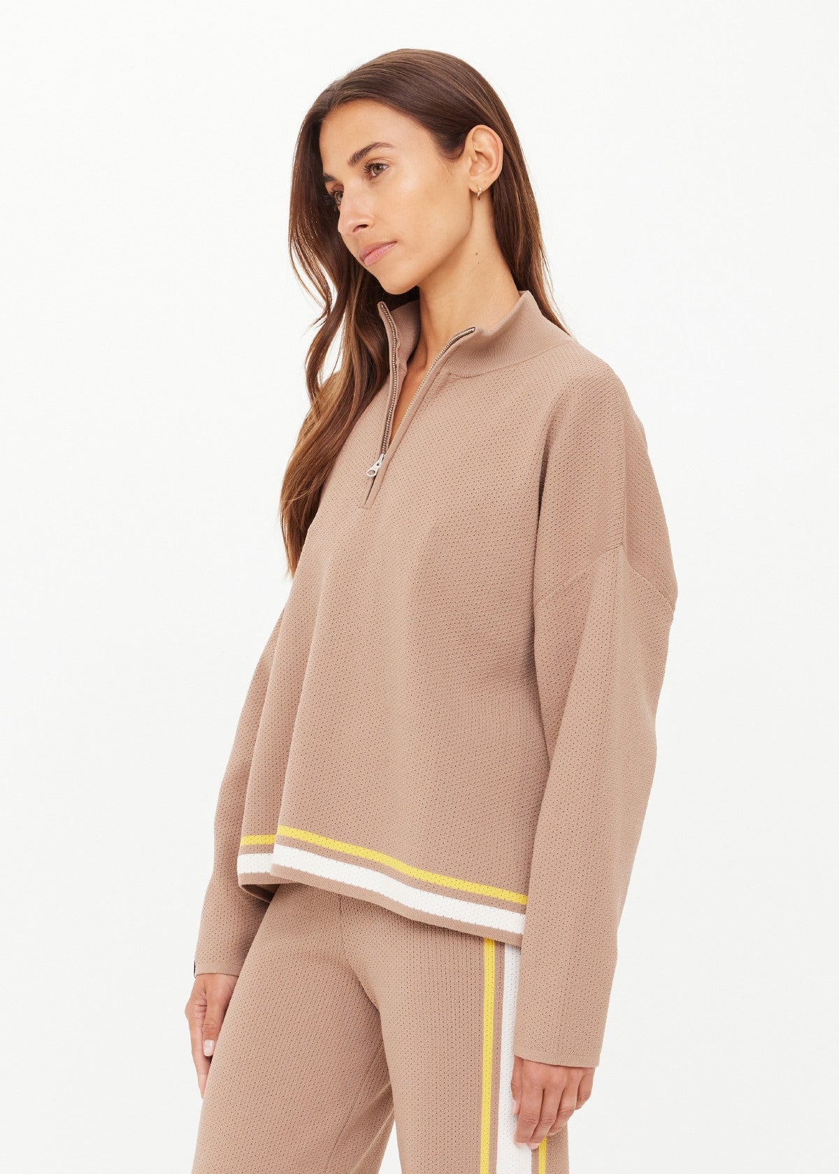 Veneto Carter Knit Zip Top - Mocha