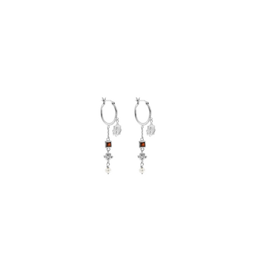 Jeanne Earrings with Garnet -  Sterling Silver