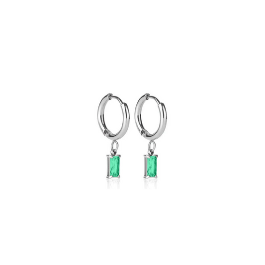 Luxe Drop Huggie Earrings - Silver/Emerald