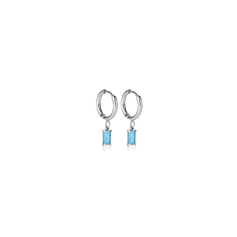 Luxe Drop Huggie Earrings - Silver/Aquamarine