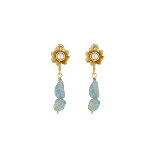 Perdita Earrings with Aquamarine and Pearl - 18K Gold Plated