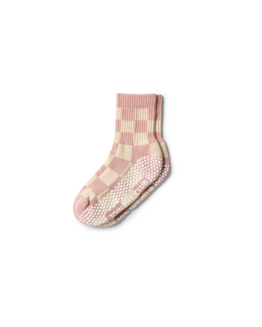 Checkered Crew Grip Sock - Pink/Beige