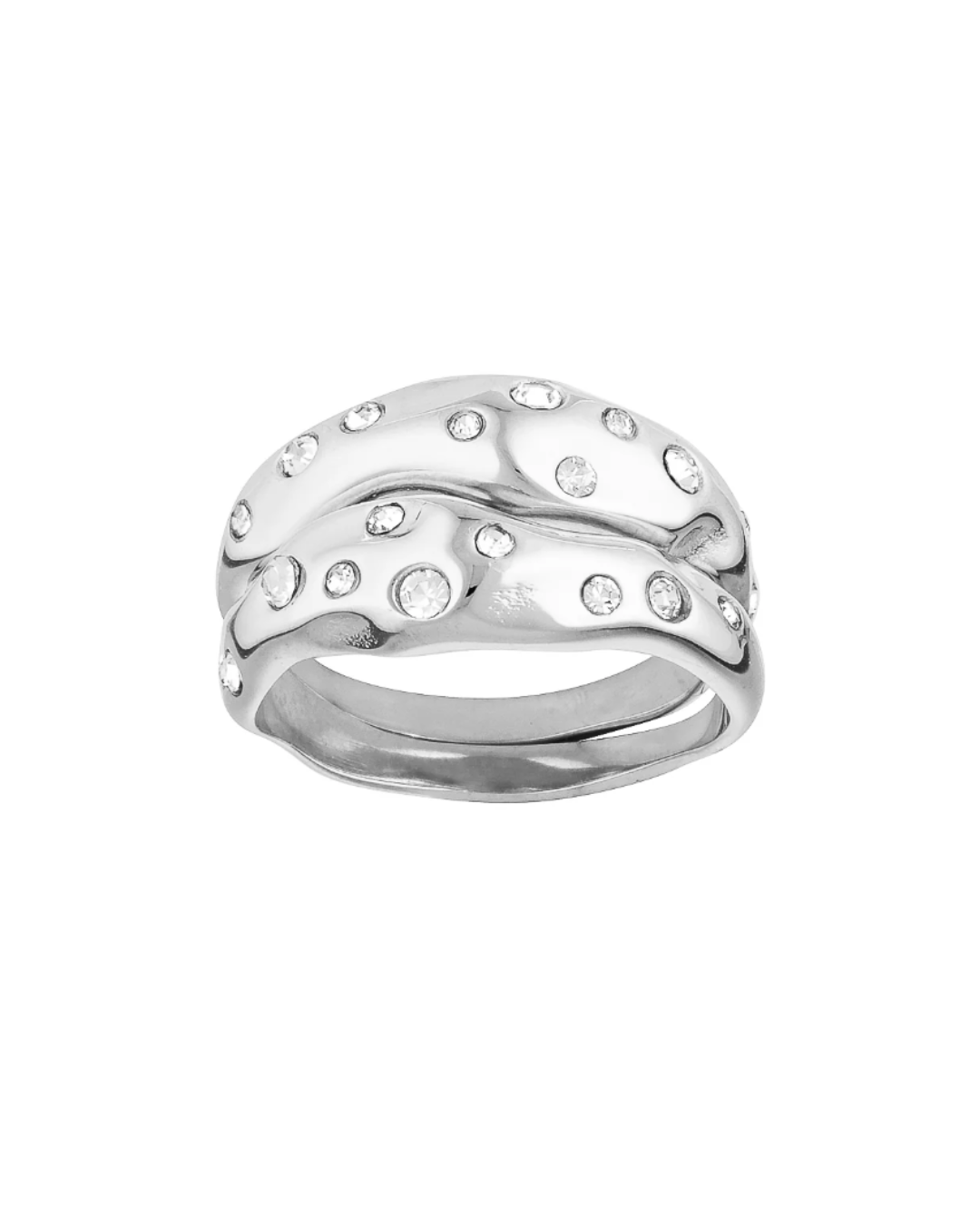 Mali Ring Set - White Gold/Clear