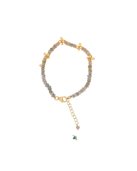Saffron Labradorite and Gold Beaded Bracelet