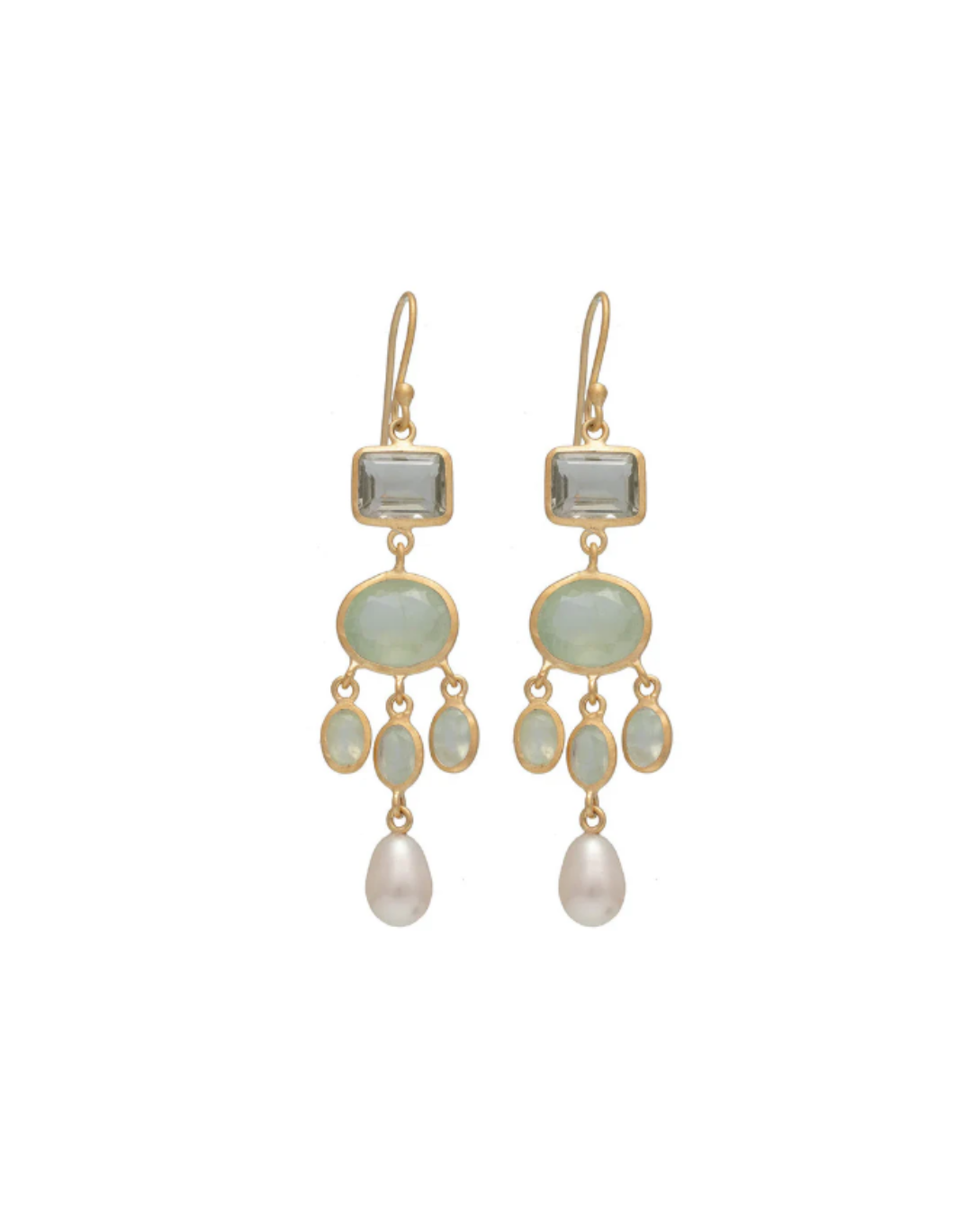 Purani Earrings with Amethyst, Prehnite and Pearl