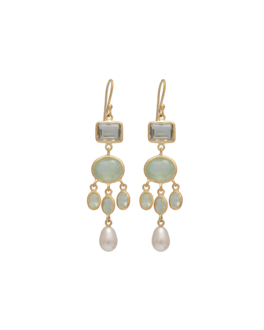 Purani Earrings with Amethyst, Prehnite and Pearl