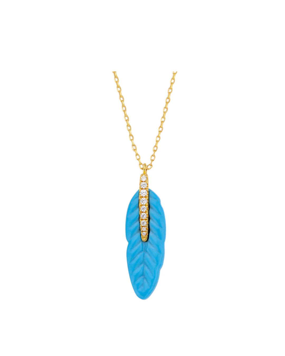 Turquoise Feather Necklace - Gold Plated