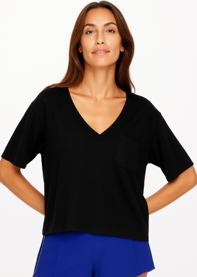 Elina V Neck Tee - Black