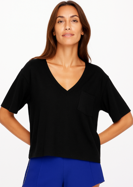 Elina V Neck Tee - Black