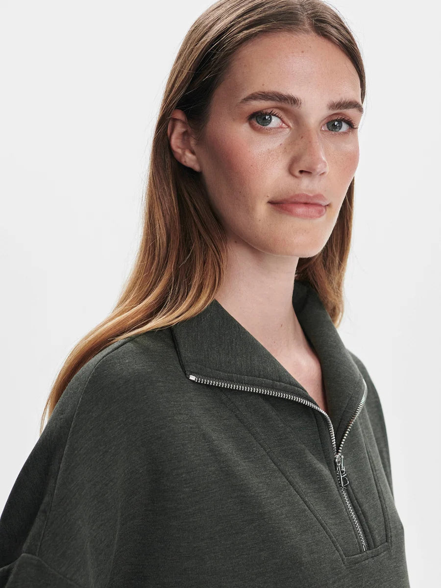 Hawley Half Zip Sweat - Olive Marl - arriving late August