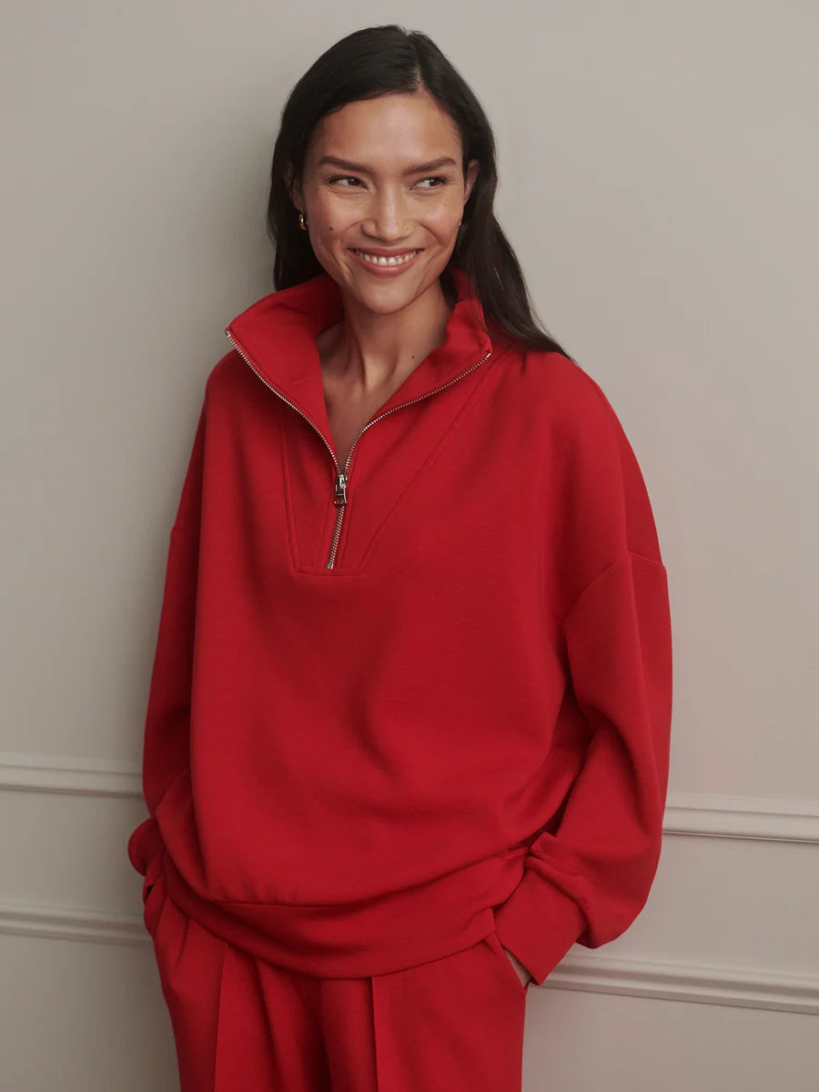 Hawley Half Zip Sweat - Red Marl