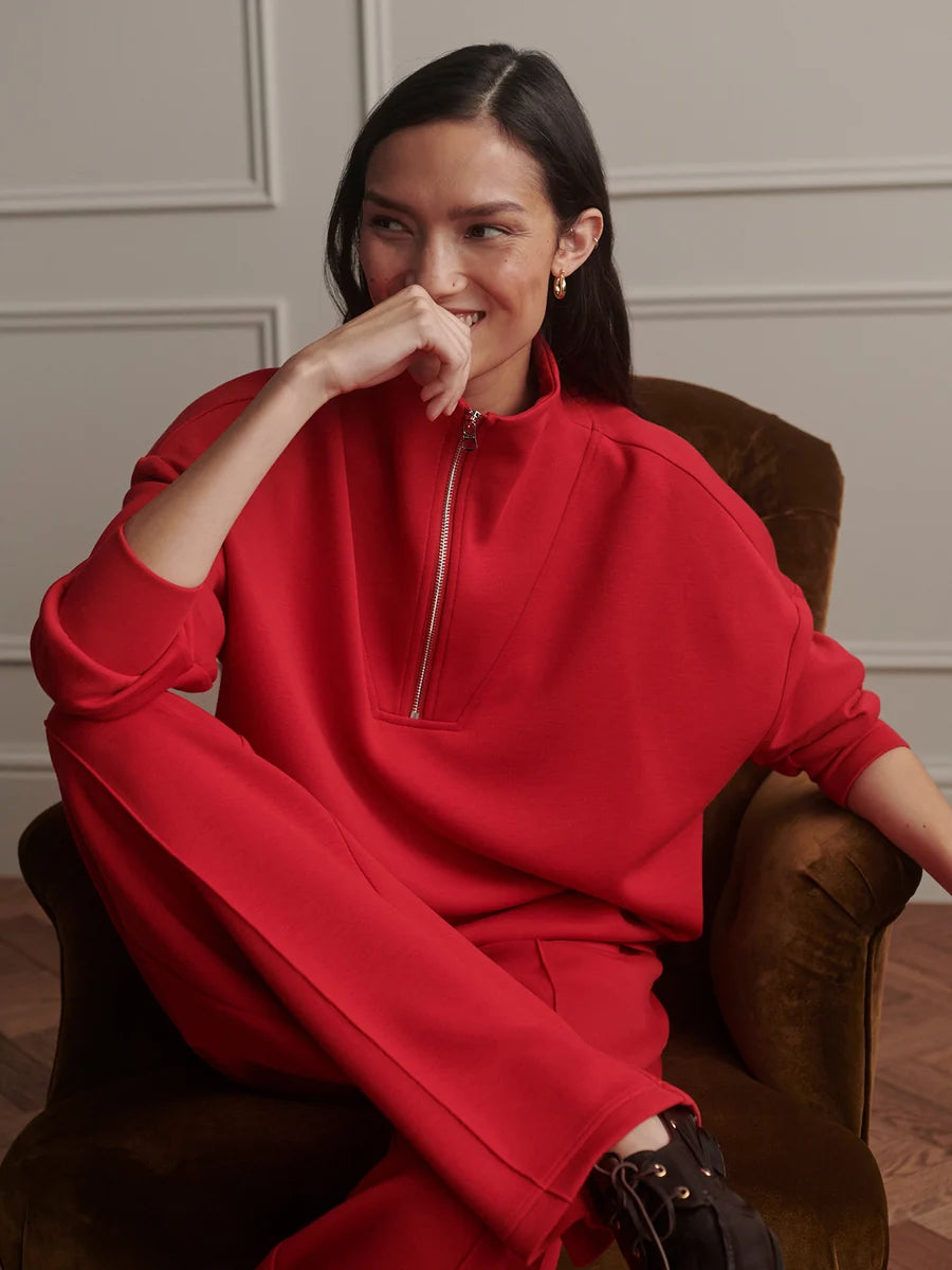 Hawley Half Zip Sweat - Red Marl