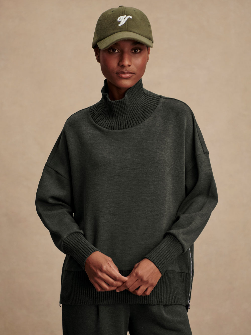 Barker High Neck Sweat -  Olive Marl