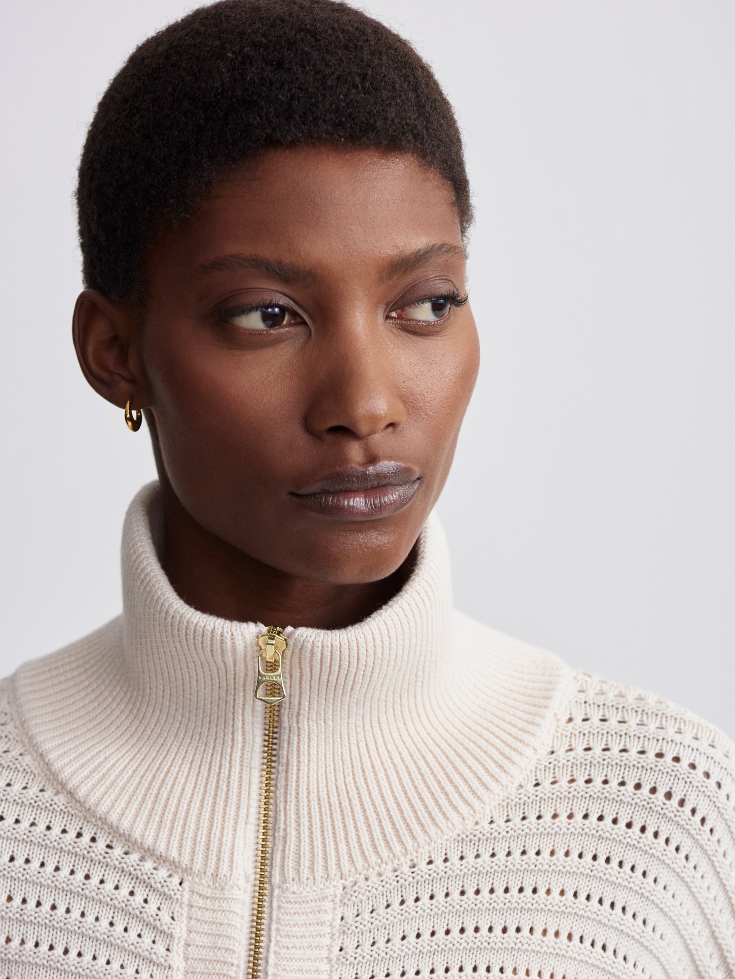 Tara Pointelle Half Zip -  Whitecap Grey