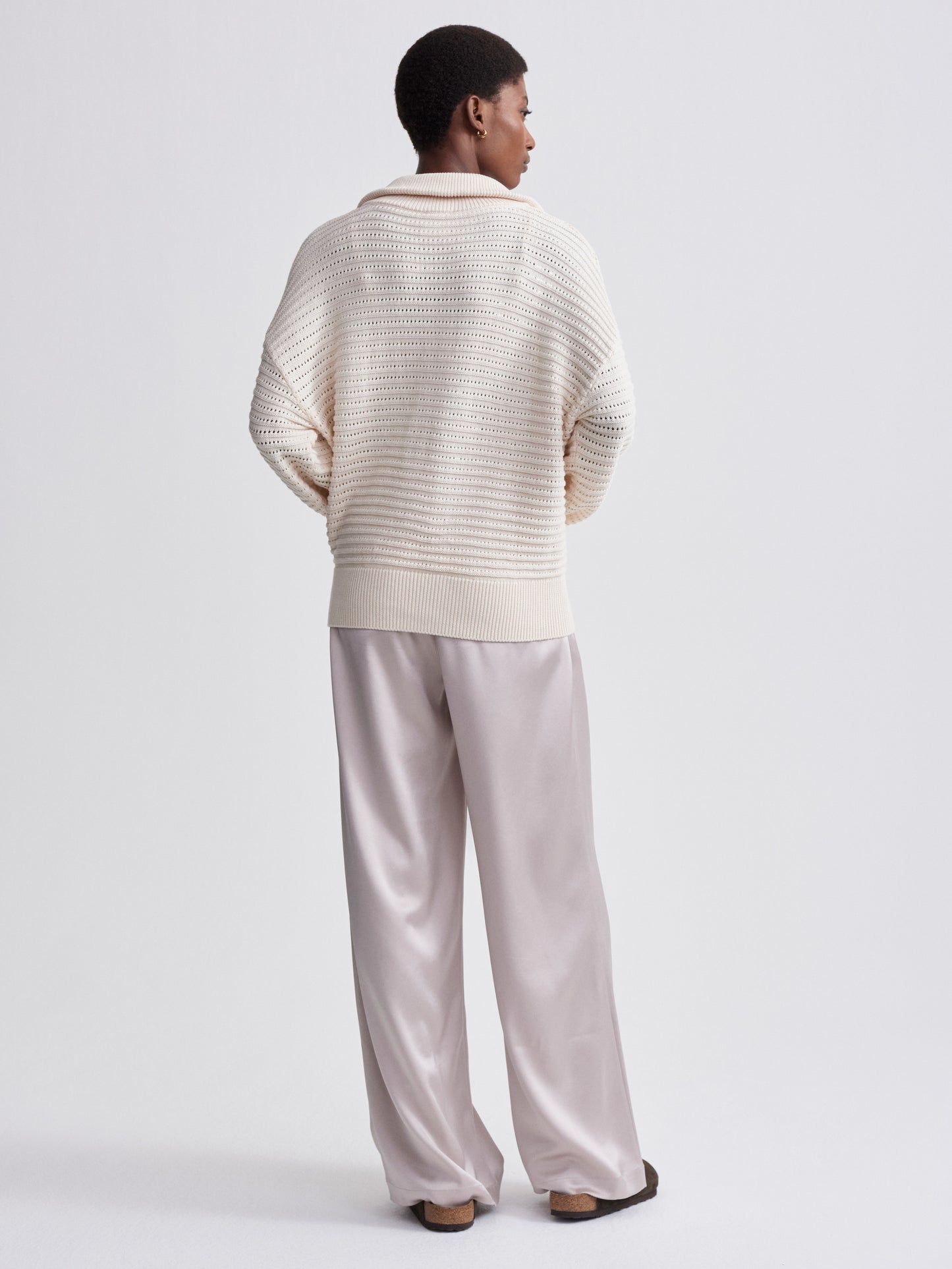 Tara Pointelle Half Zip -  Whitecap Grey