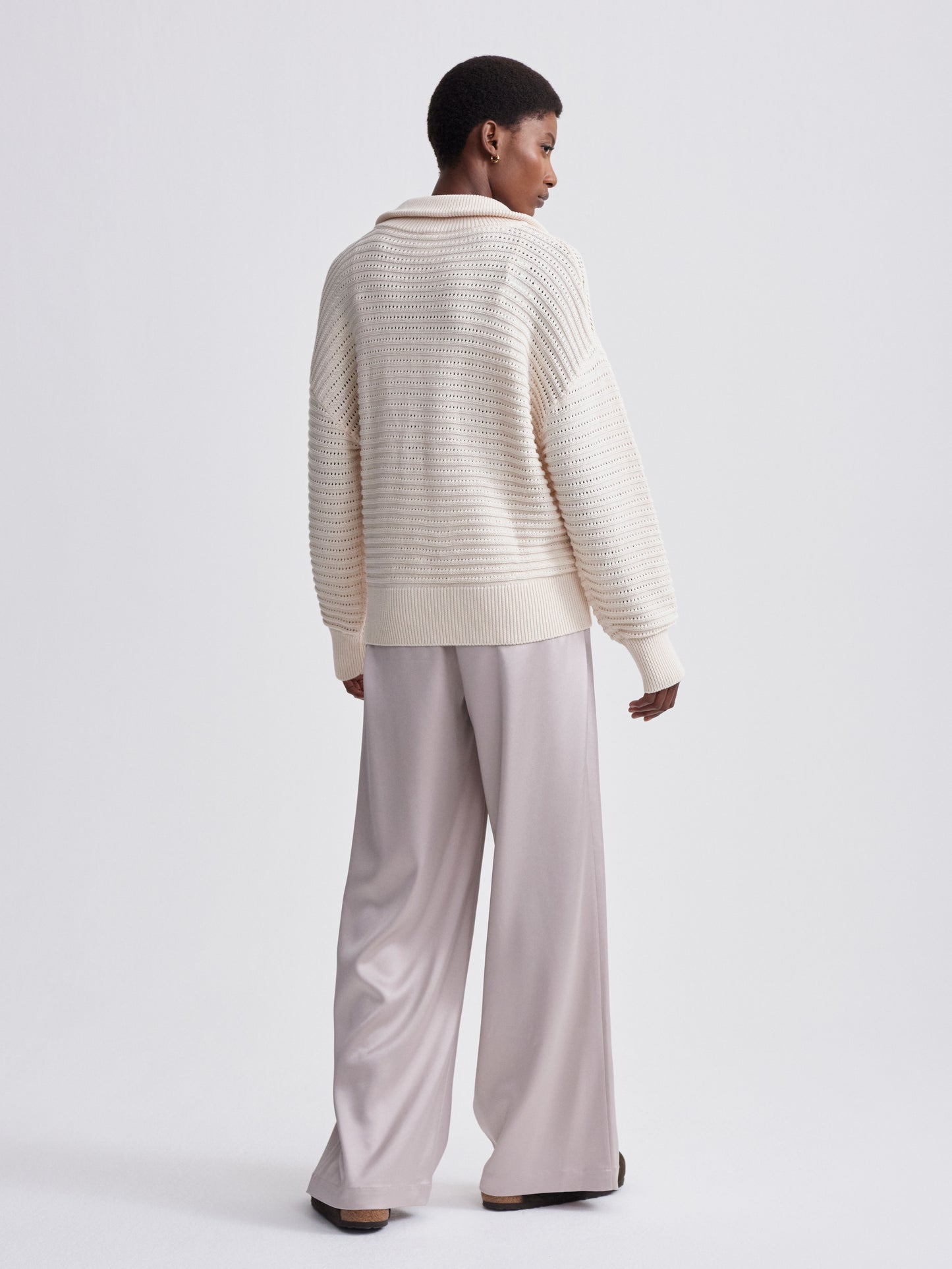 Tara Pointelle Half Zip -  Whitecap Grey