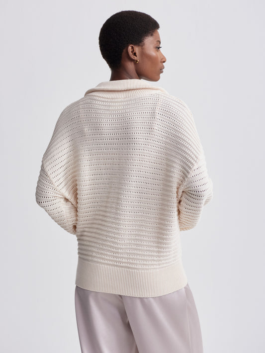 Tara Pointelle Half Zip -  Whitecap Grey