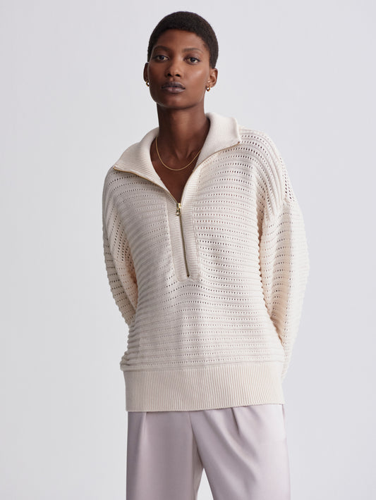 Tara Pointelle Half Zip -  Whitecap Grey