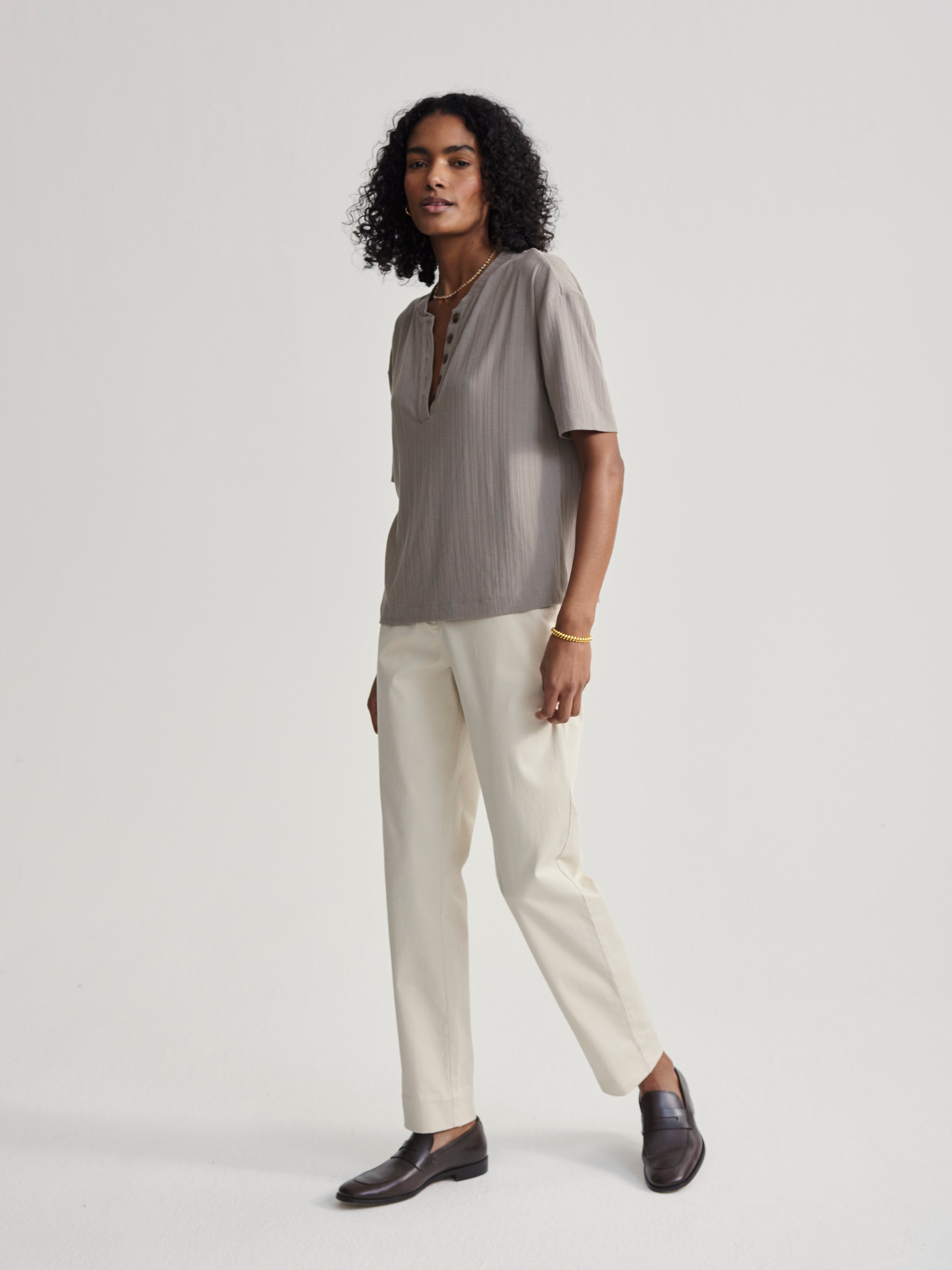 Kasey Mock Placket Rib Tee - Cinder - Last sizes – The Orangerie