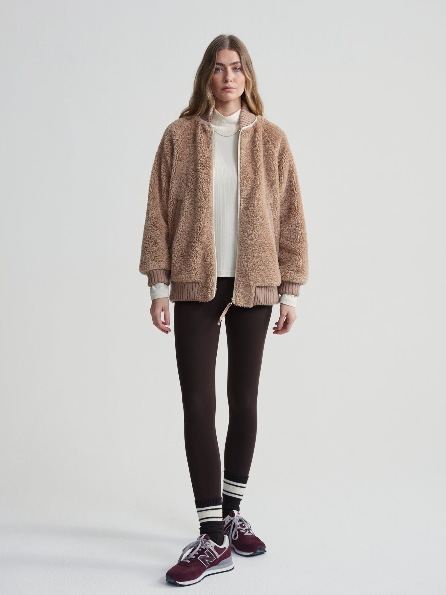 Ella Long Line Sherpa Bomber -  Chanterelle