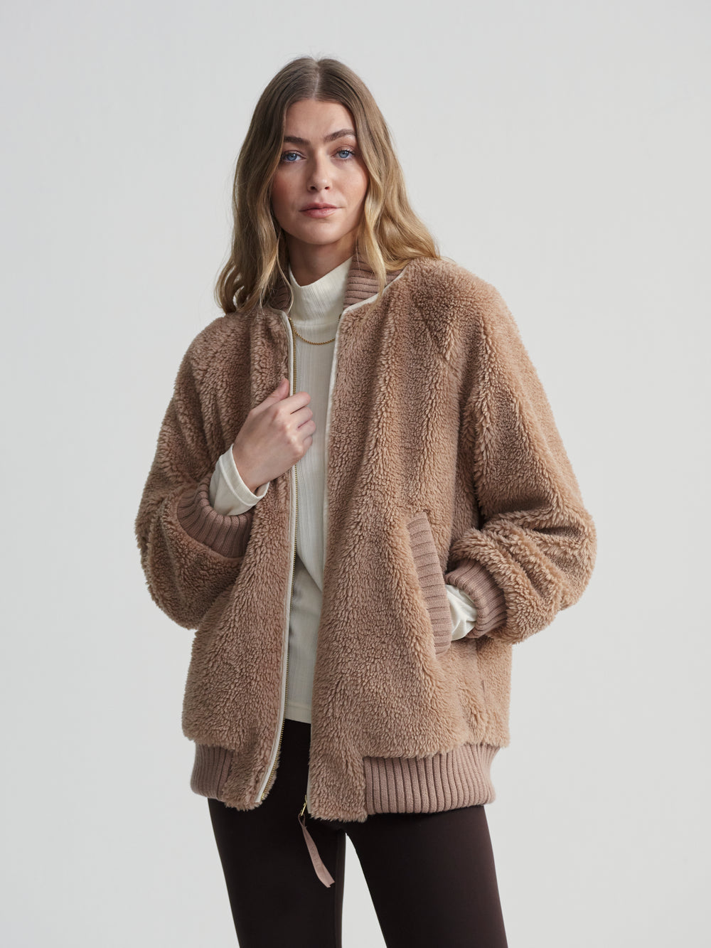 Ella Long Line Sherpa Bomber -  Chanterelle