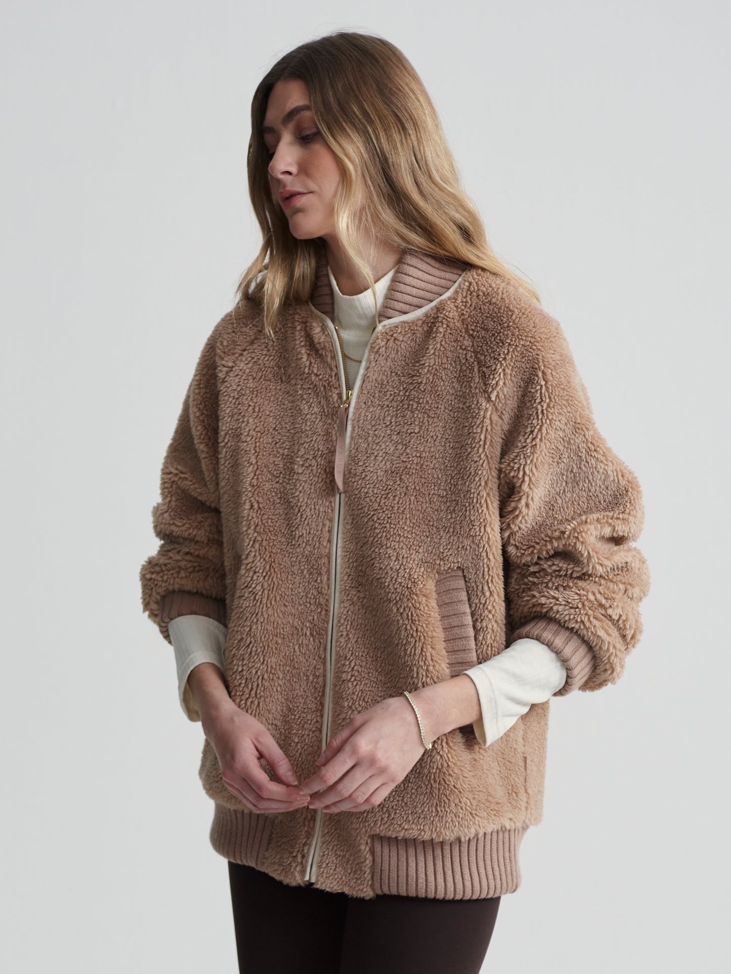 Ella Long Line Sherpa Bomber -  Chanterelle