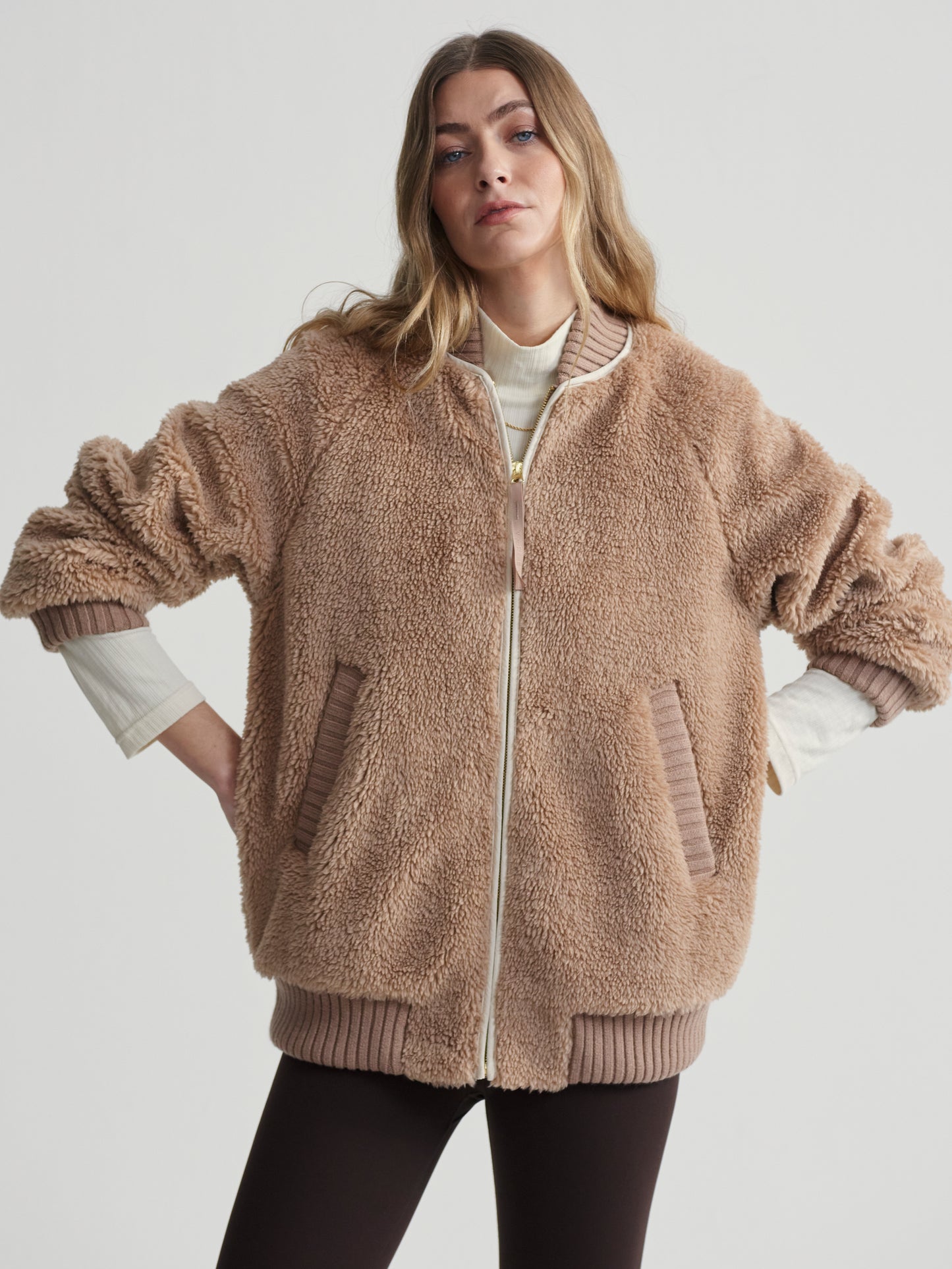 Ella Long Line Sherpa Bomber -  Chanterelle