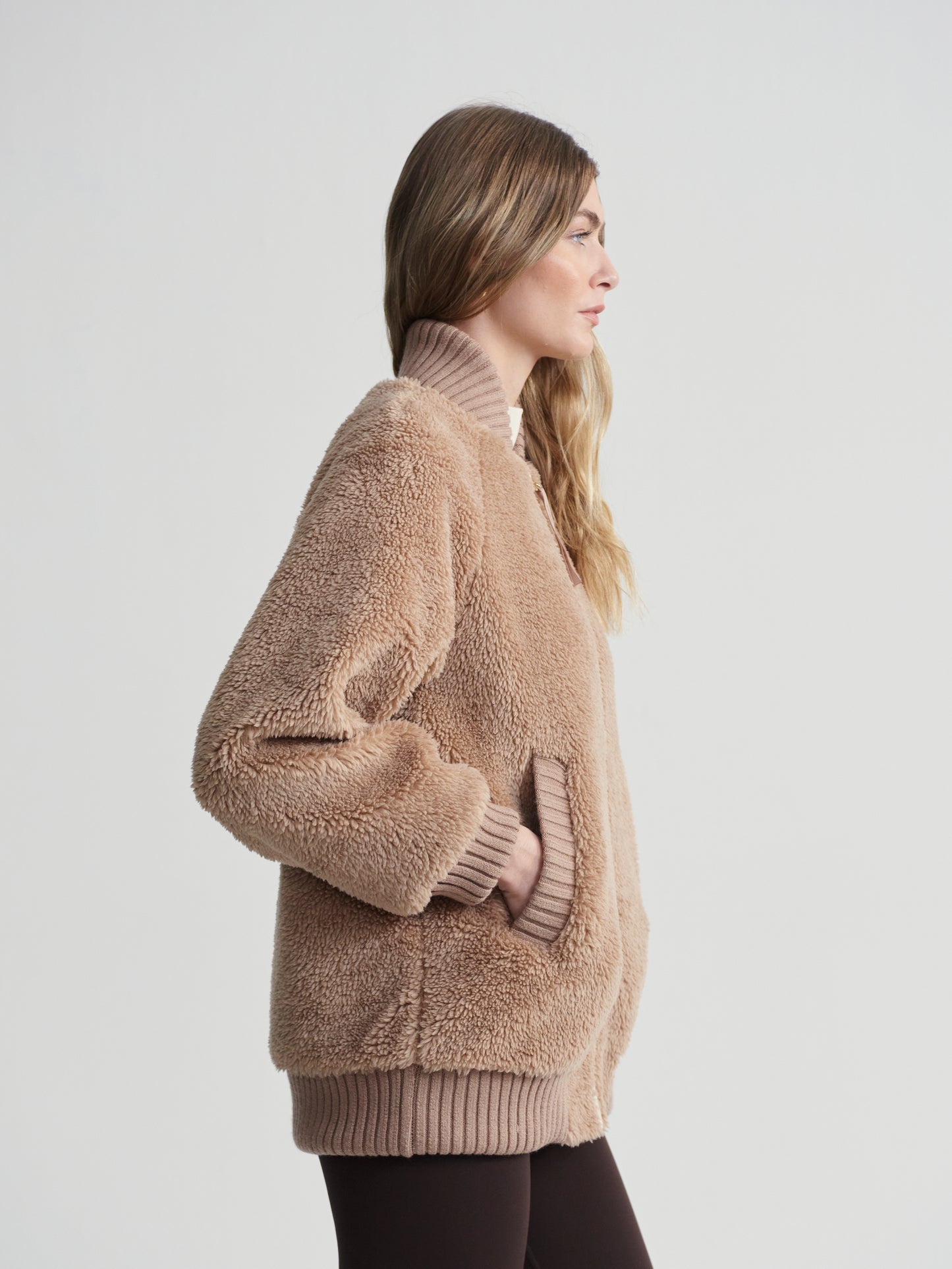 Ella Long Line Sherpa Bomber -  Chanterelle