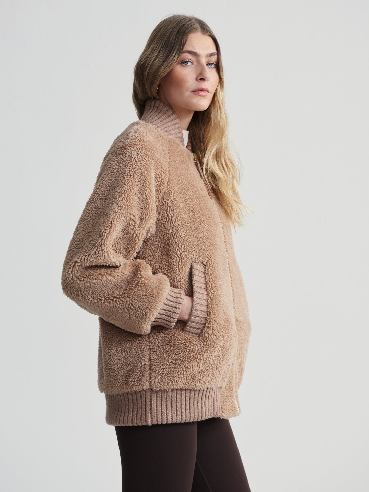 Ella Long Line Sherpa Bomber -  Chanterelle