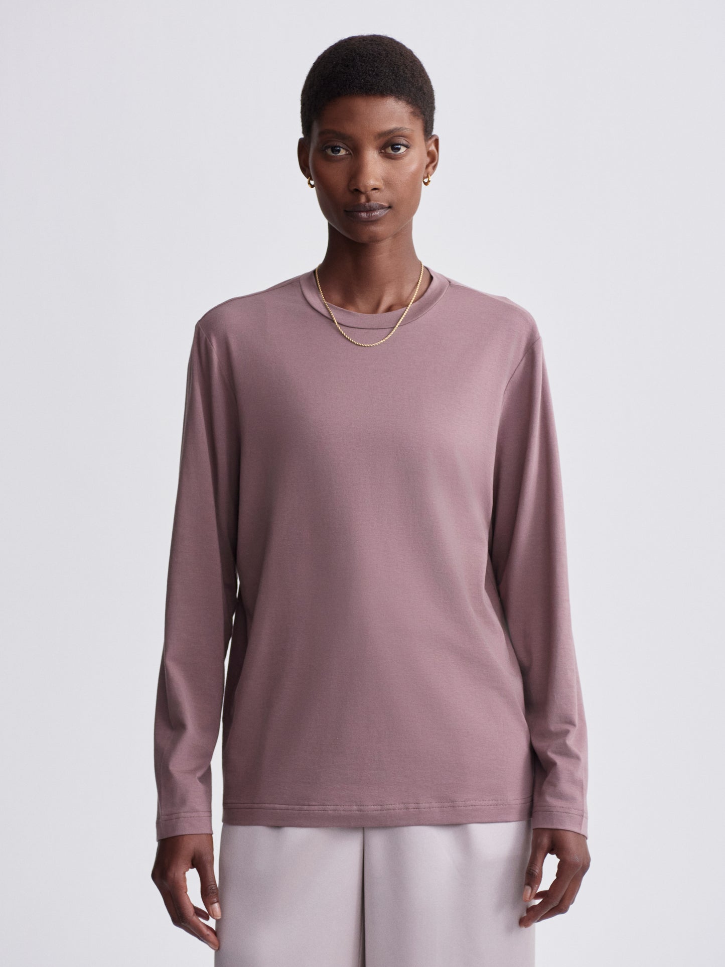 Leah Long Sleeve Boyfriend Tee - Deep Taupe