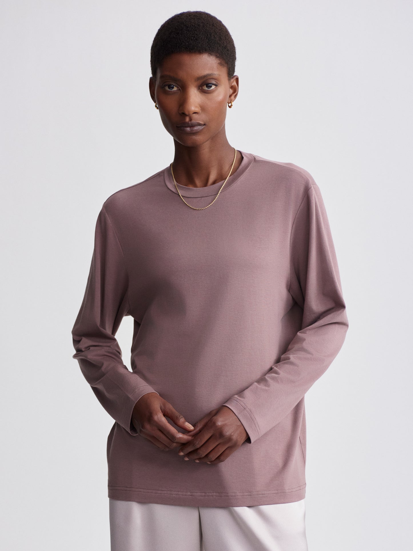 Leah Long Sleeve Boyfriend Tee - Deep Taupe