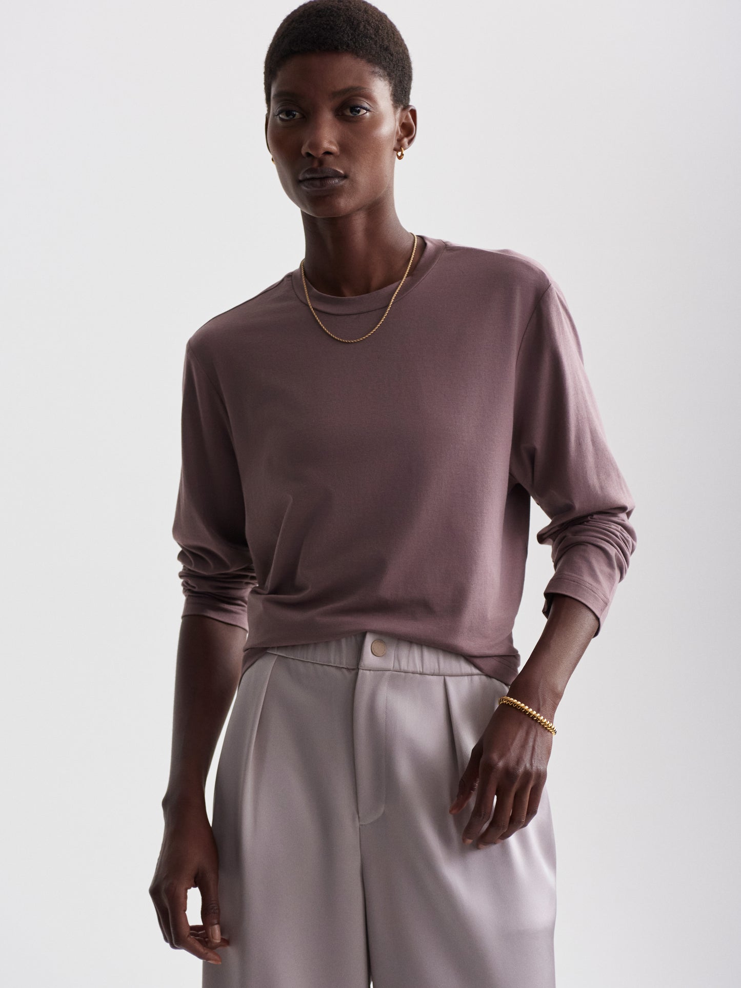 Leah Long Sleeve Boyfriend Tee - Deep Taupe