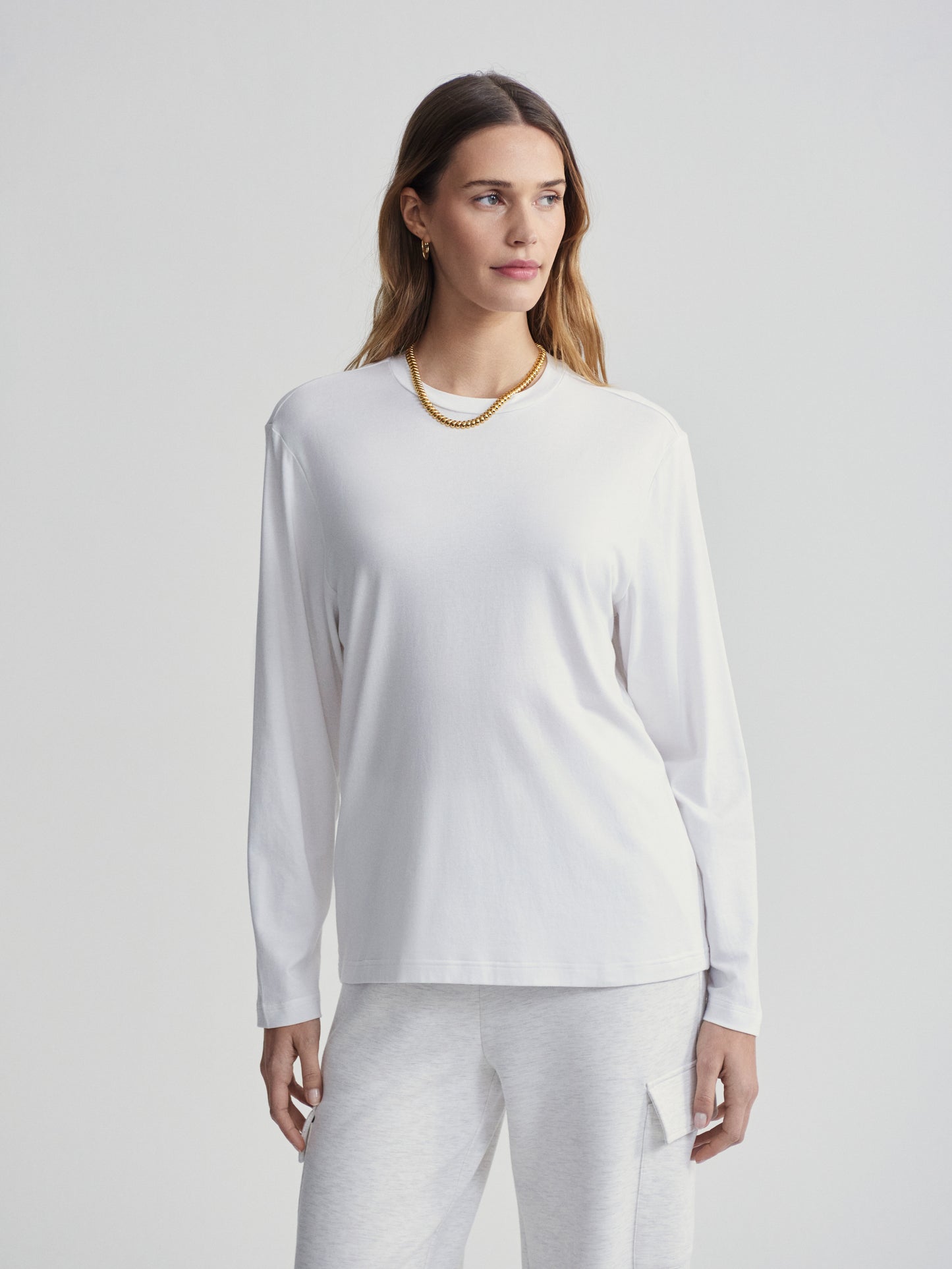 Leah Long Sleeve Boyfriend Tee - White