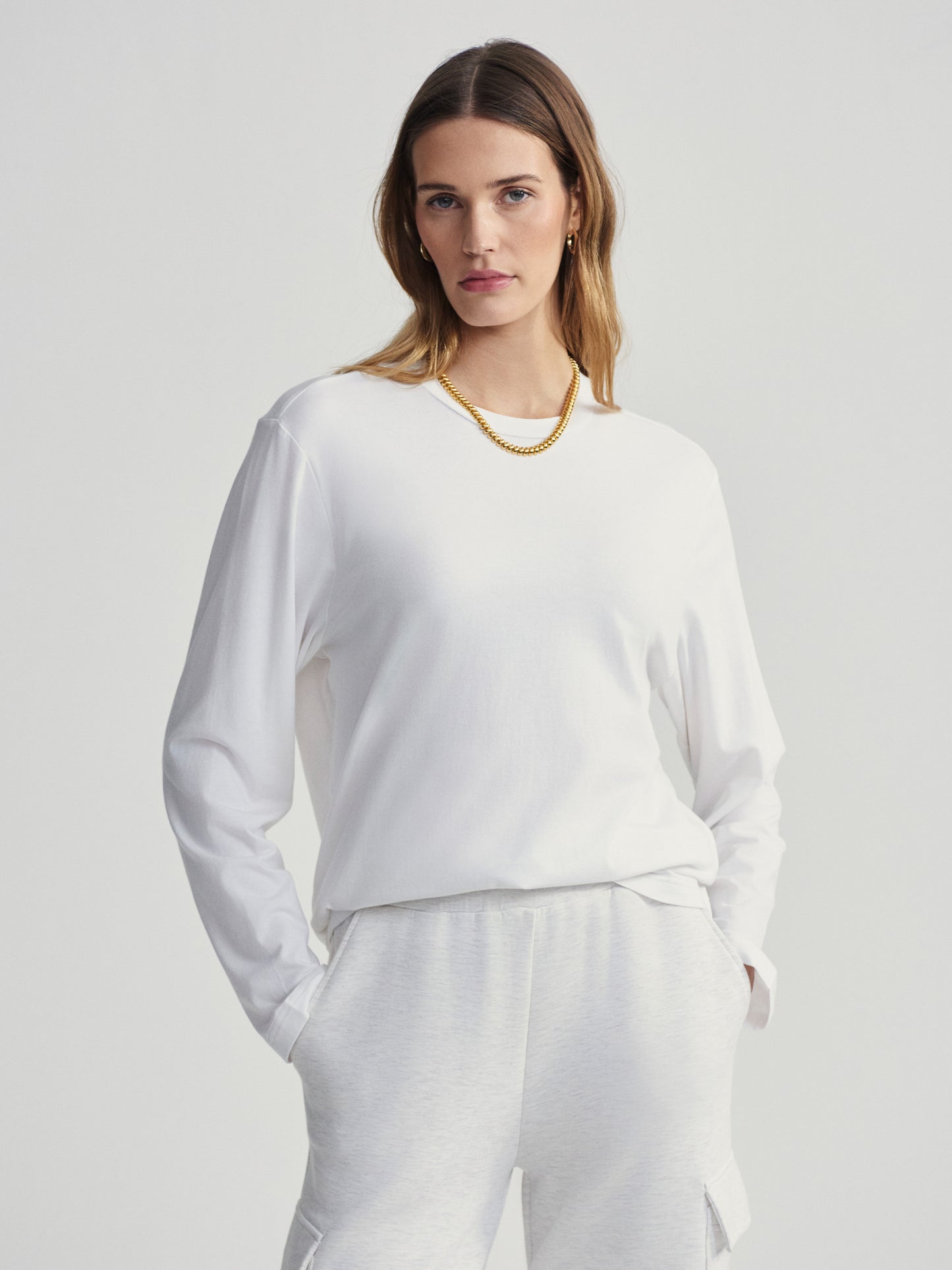 Leah Long Sleeve Boyfriend Tee - White