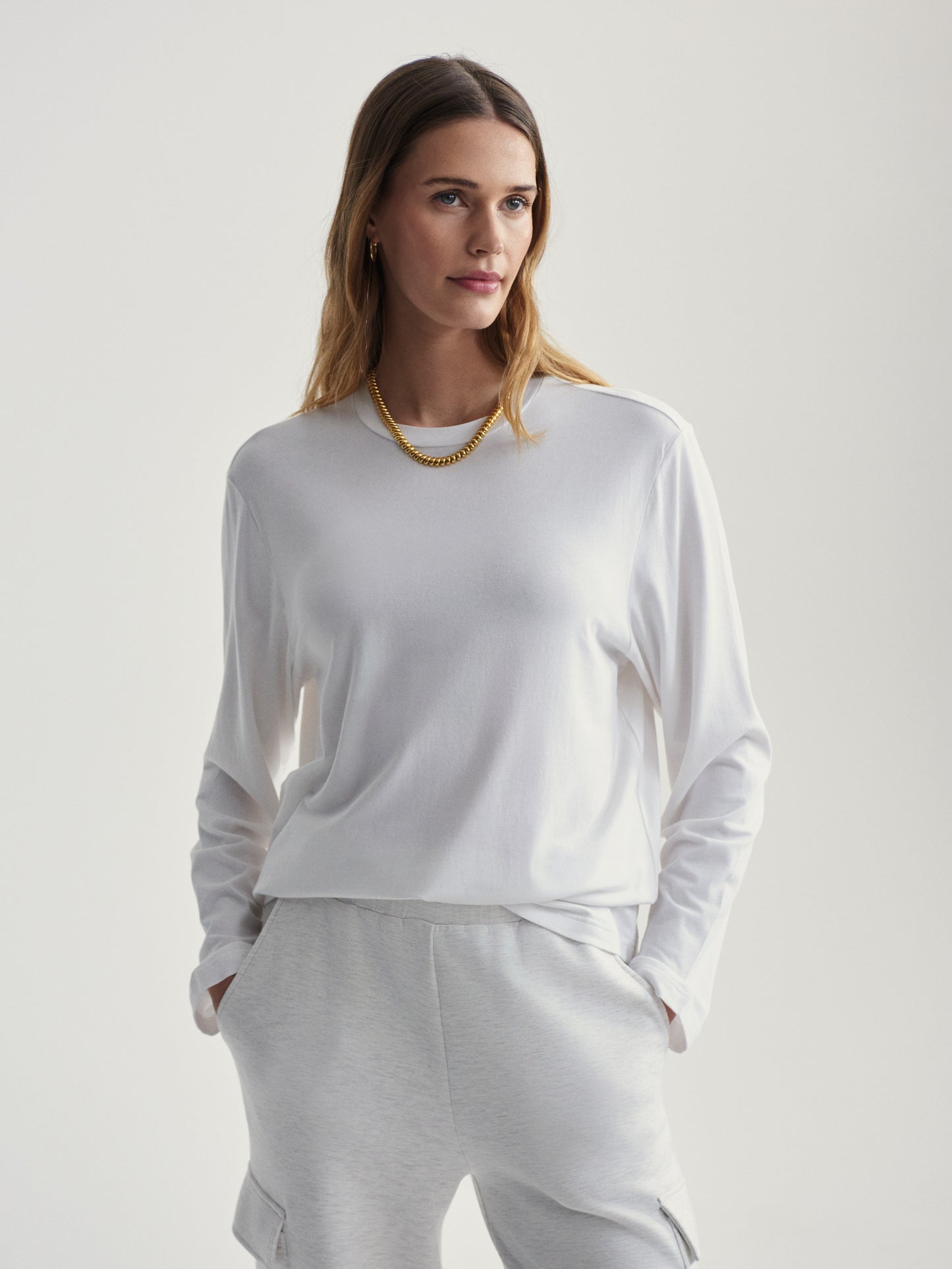 Leah Long Sleeve Boyfriend Tee - White