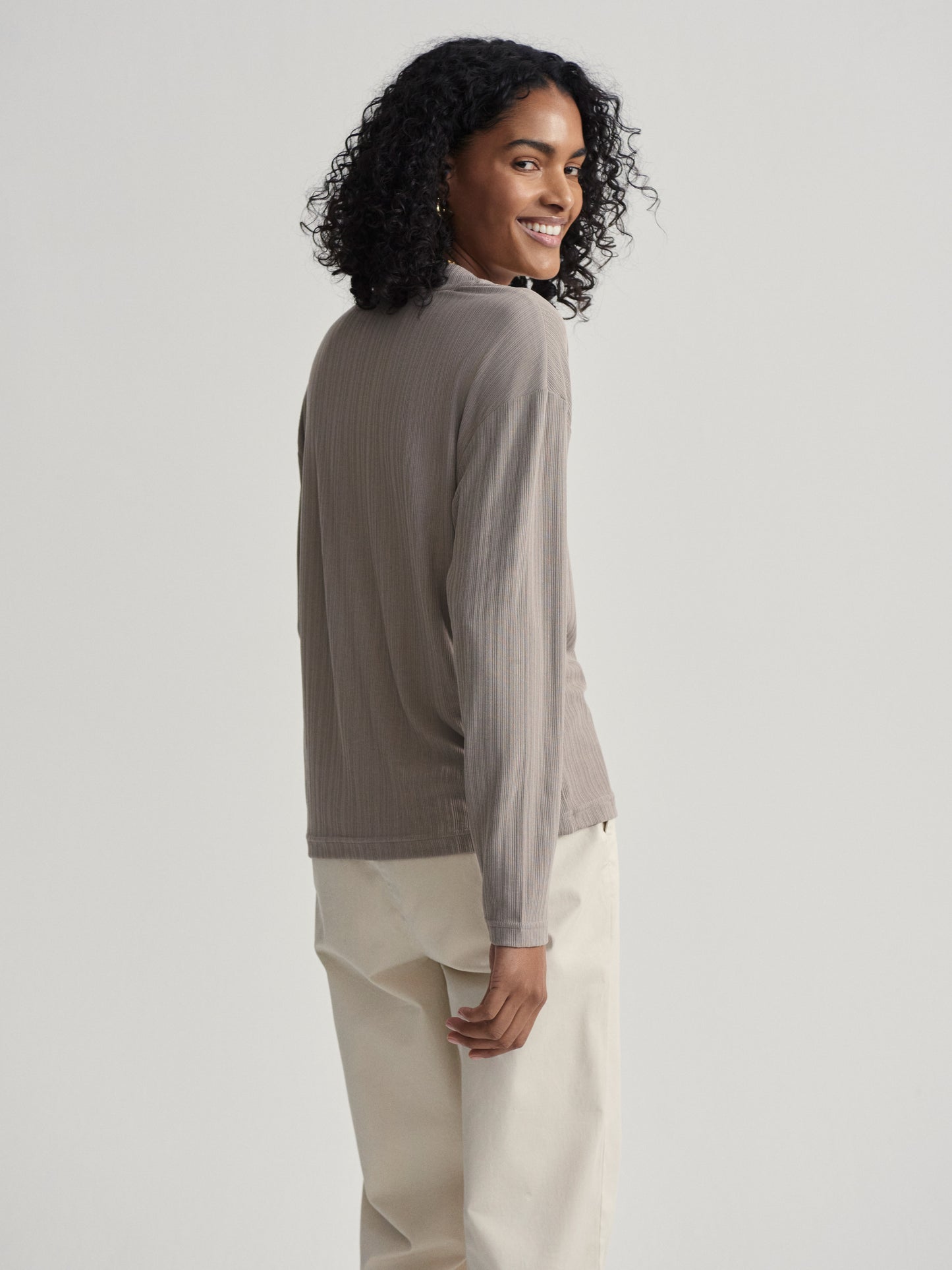 Lottie Long Sleeve Placket Tee - Cinder